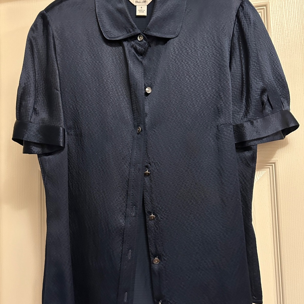 Talbots Navy Pure Silk Blouse